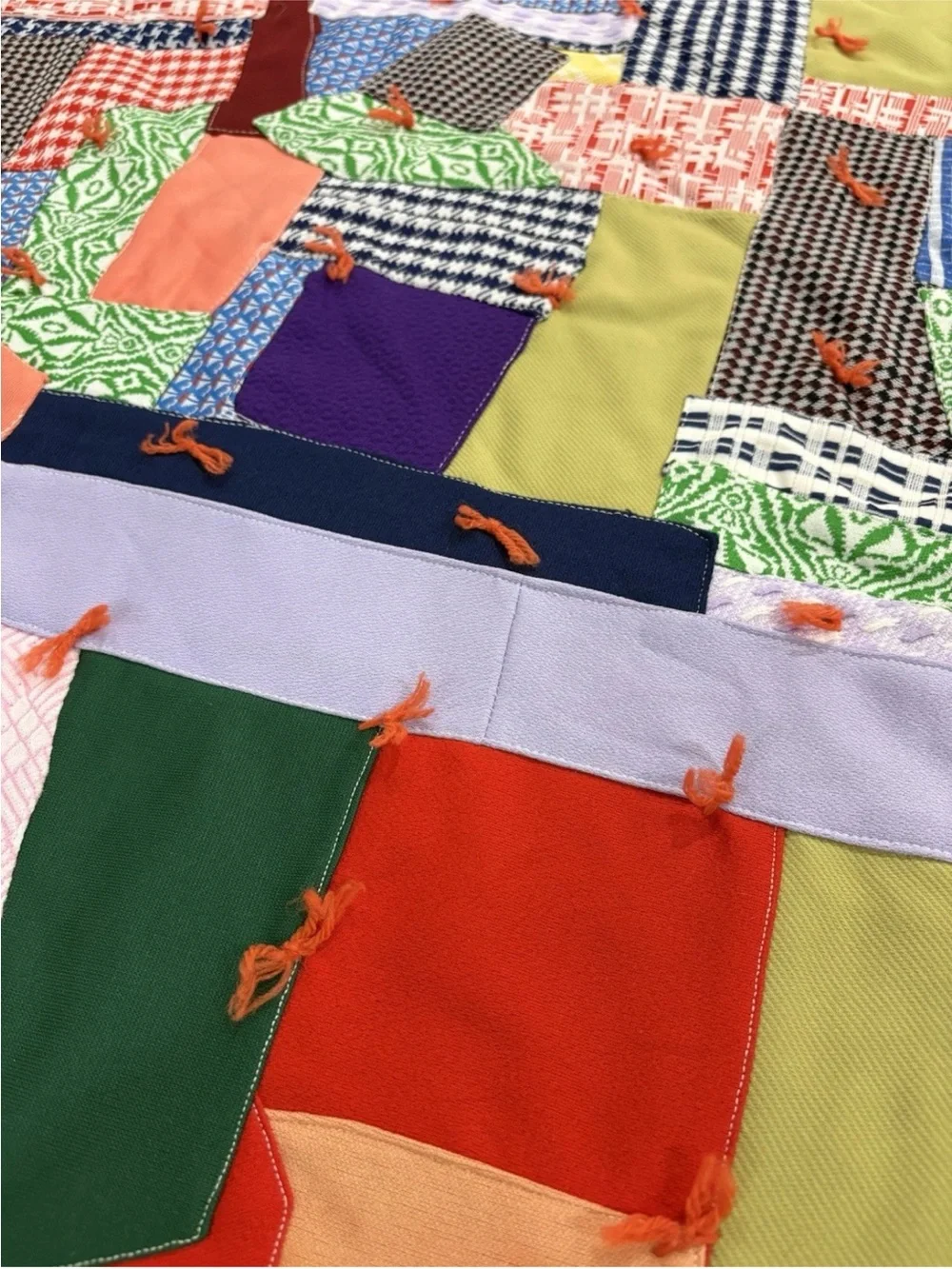 Vintage Patchwork Scrap Crazy Quilt Handmade Hand Tied 1960s 88x57